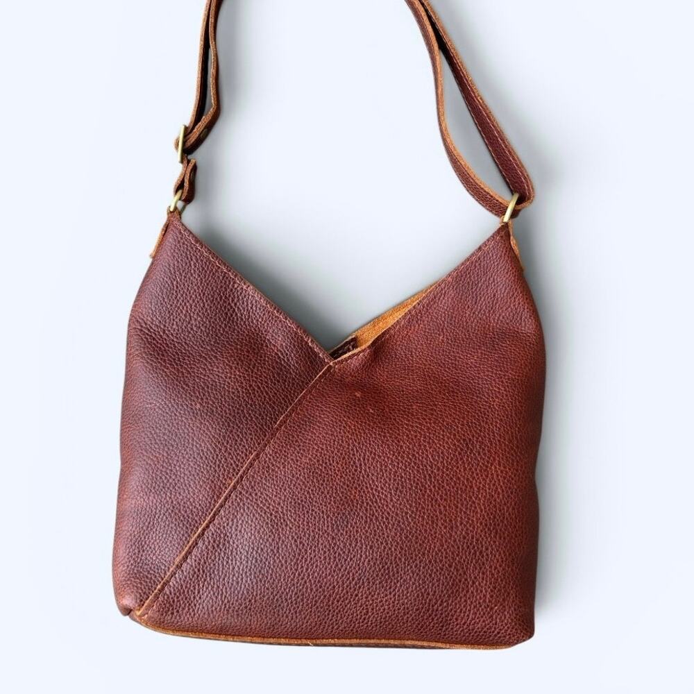Portland Leather Goods Small Naomi Nutmeg Pebbled Leather Shoulder Crossbody Bag - Picture 7 of 11